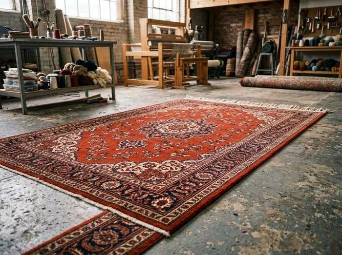 Un tapis rouge délavé, et le même après ravivage des couleurs